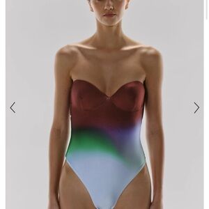 Baobab Collection Ombre Strapless One-Piece in Burgundy, Green & Light Blue